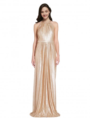 Sleeveless Gold Sheath Halter Neck Formal Evening Gown / Prom Dress / Bridesmaid Dress Maidstone