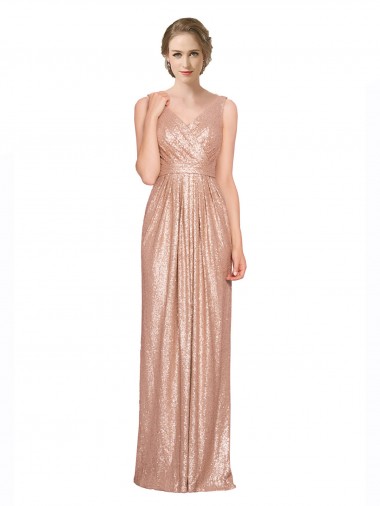 Sleeveless Rose Gold Sheath V-Neck Bridesmaid Dress / Evening Dress Maidstone