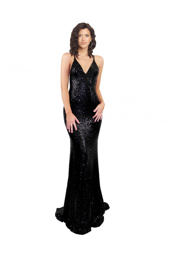 Sleeveless Black Criss Cross Open Back Mermaid V-Neck Black Tie Evening Gown / Prom Dress / Bridesmaid Dress Maidstone