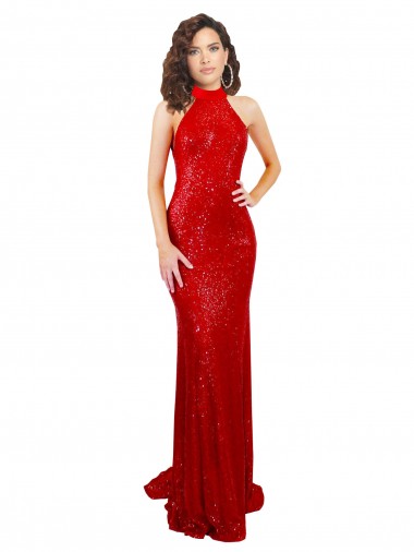 Sleeveless Red Open Back Mermaid Halter Neck Formal Evening Gown / Prom Dress / Bridesmaid Dress Maidstone