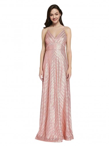 Sleeveless Rose Gold Low Back Sheath V-Neck Formal Evening Gown / Prom Dress / Bridesmaid Dress Maidstone