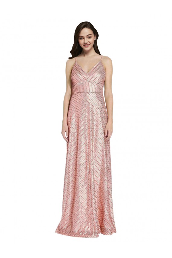 Sleeveless Rose Gold Low Back Sheath V-Neck Formal Evening Gown / Prom Dress / Bridesmaid Dress Maidstone