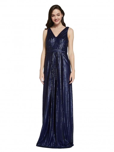Sleeveless Dark Navy V-Back Sheath V-Neck Formal Evening Gown / Prom Dress / Bridesmaid Dress Maidstone