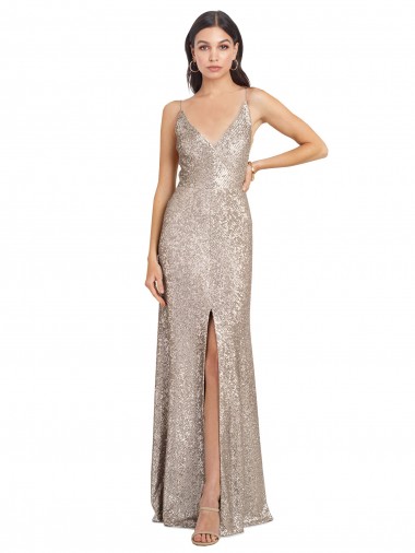 Sleeveless Silver V-Back Sheath V-Neck Formal Evening Gown / Prom Dress / Bridesmaid Dress Maidstone