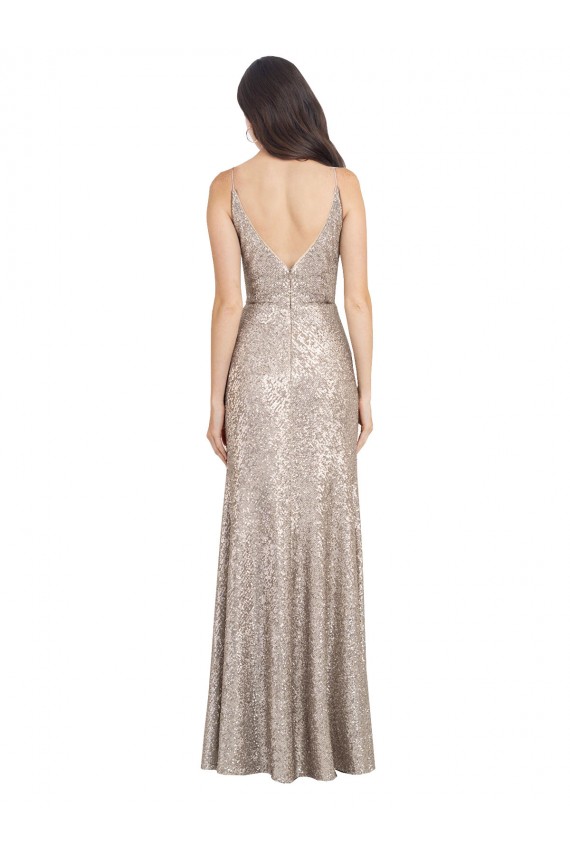 Sleeveless Silver V-Back Sheath V-Neck Formal Evening Gown / Prom Dress / Bridesmaid Dress Maidstone