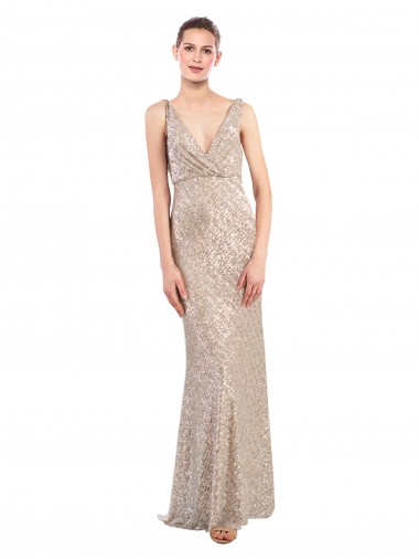 Sleeveless Silver Low Back Sheath V-Neck Formal Evening Gown / Prom Dress / Bridesmaid Dress Maidstone