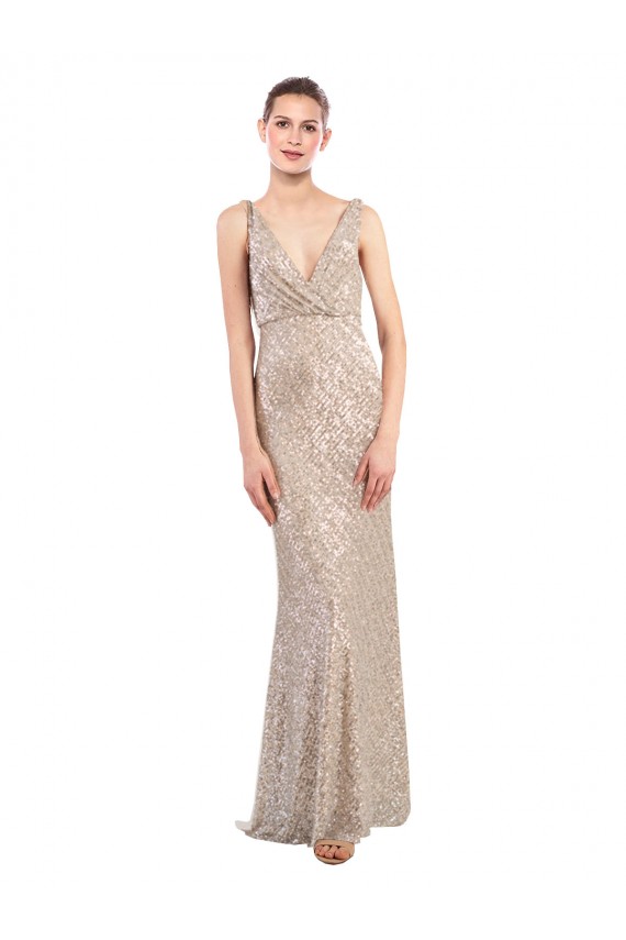 Sleeveless Silver Low Back Sheath V-Neck Formal Evening Gown / Prom Dress / Bridesmaid Dress Maidstone