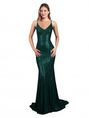 Sleeveless Dark Green Low Back Mermaid V-Neck Formal Evening Gown / Prom Dress / Bridesmaid Dress Maidstone
