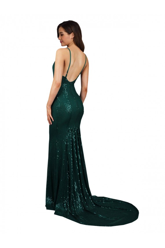 Sleeveless Dark Green Low Back Mermaid V-Neck Formal Evening Gown / Prom Dress / Bridesmaid Dress Maidstone