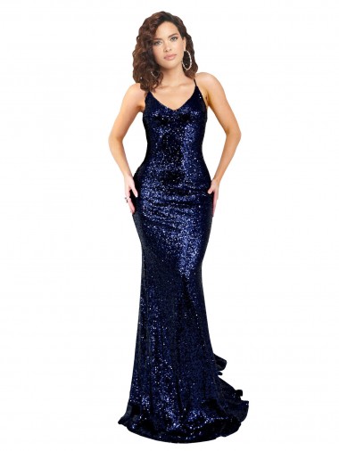 Sleeveless Dark Navy Low Back Mermaid V-Neck Formal Evening Gown / Prom Dress / Bridesmaid Dress Maidstone