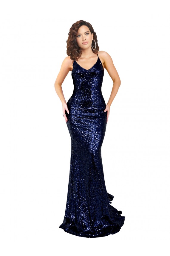 Sleeveless Dark Navy Low Back Mermaid V-Neck Formal Evening Gown / Prom Dress / Bridesmaid Dress Maidstone
