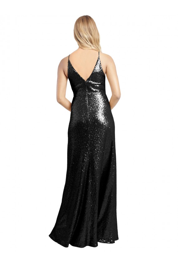 Sleeveless Black V-Back A-Line Spaghetti Straps Formal Evening Gown / Prom Dress / Bridesmaid Dress Maidstone