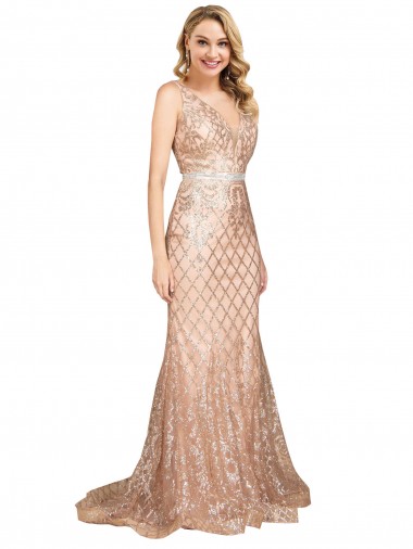 Sleeveless Rose Gold V-Back Mermaid V-Neck Formal Plus Size Evening Gown / Prom Dress / Bridesmaid Dress Maidstone