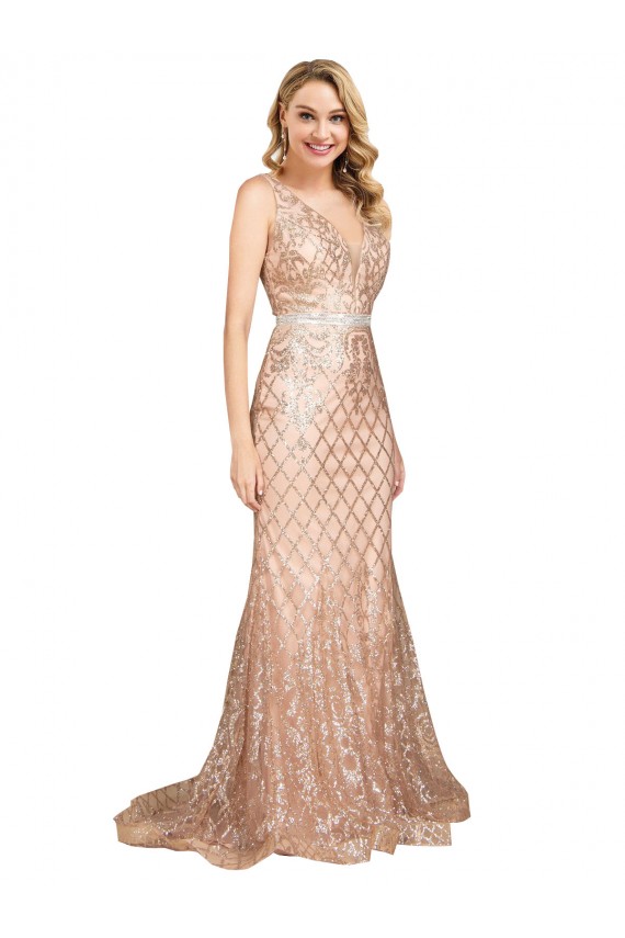 Sleeveless Rose Gold V-Back Mermaid V-Neck Formal Plus Size Evening Gown / Prom Dress / Bridesmaid Dress Maidstone
