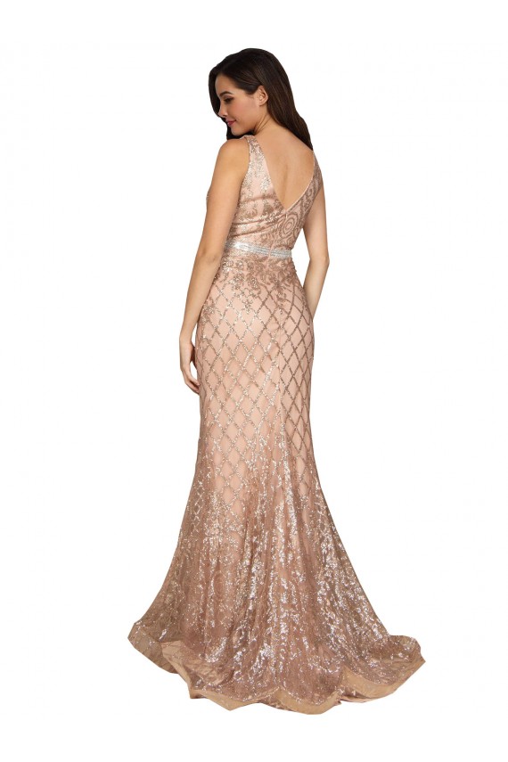 Sleeveless Rose Gold V-Back Mermaid V-Neck Formal Plus Size Evening Gown / Prom Dress / Bridesmaid Dress Maidstone