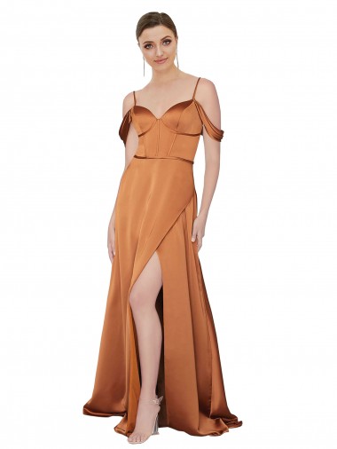 Cold Shoulder Orange Low Back A-Line Spaghetti Straps Formal Evening Gown / Prom Dress / Bridesmaid Dress Maidstone