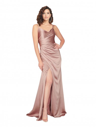 Sleeveless Dusty Pink V-Back Sheath V-Neck Black Tie Evening Gown / Prom Dress / Bridesmaid Dress Maidstone