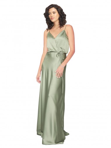 Sleeveless Smoke Green V-Back A-Line V-Neck Formal Evening Gown / Bridesmaid Dress Maidstone