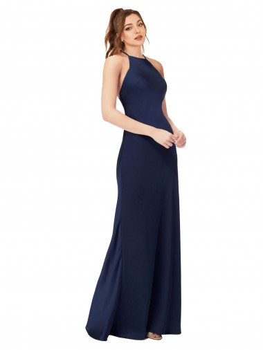 Sleeveless Sapphire Criss Cross Back Sheath High Neck Formal Evening Gown / Prom Dress / Bridesmaid Dress Maidstone