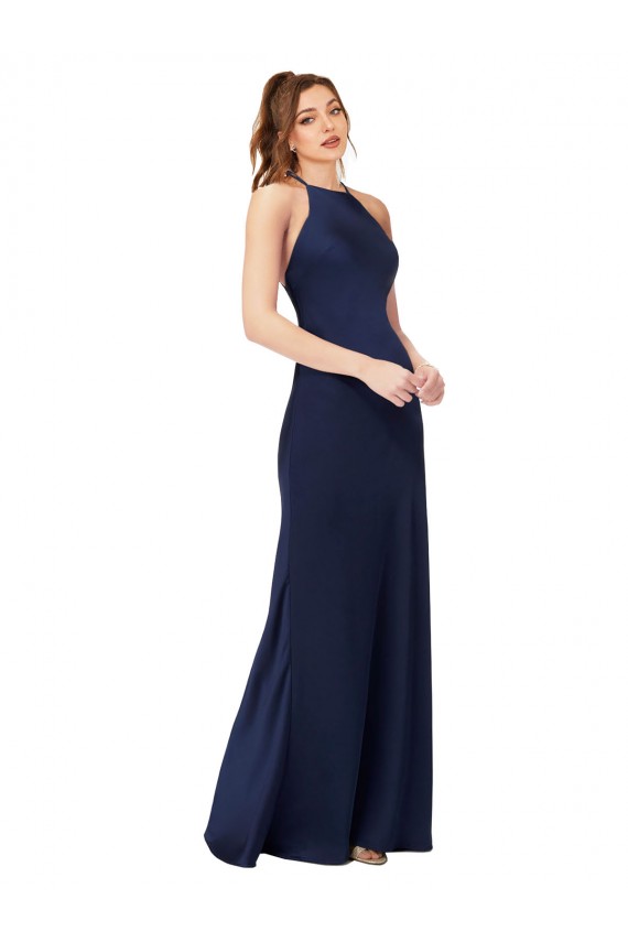 Sleeveless Sapphire Criss Cross Back Sheath High Neck Formal Evening Gown / Prom Dress / Bridesmaid Dress Maidstone