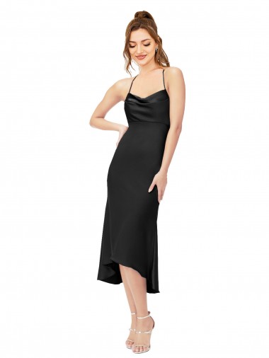 Sleeveless Black Criss Cross Back Sheath Cowl Neck High Low Evening Gown / Prom Dress / Bridesmaid Dress Maidstone