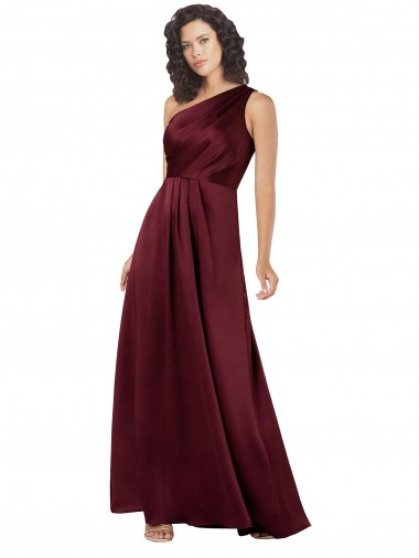 Sleeveless Burgundy A-Line One Shoulder Formal Evening Gown / Prom Dress / Bridesmaid Dress Maidstone