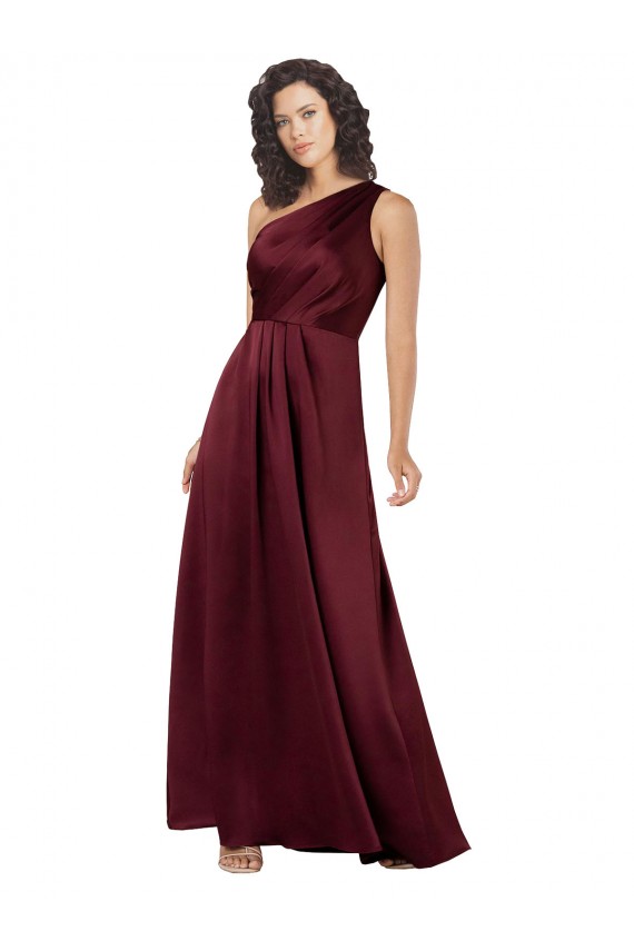 Sleeveless Burgundy A-Line One Shoulder Formal Evening Gown / Prom Dress / Bridesmaid Dress Maidstone