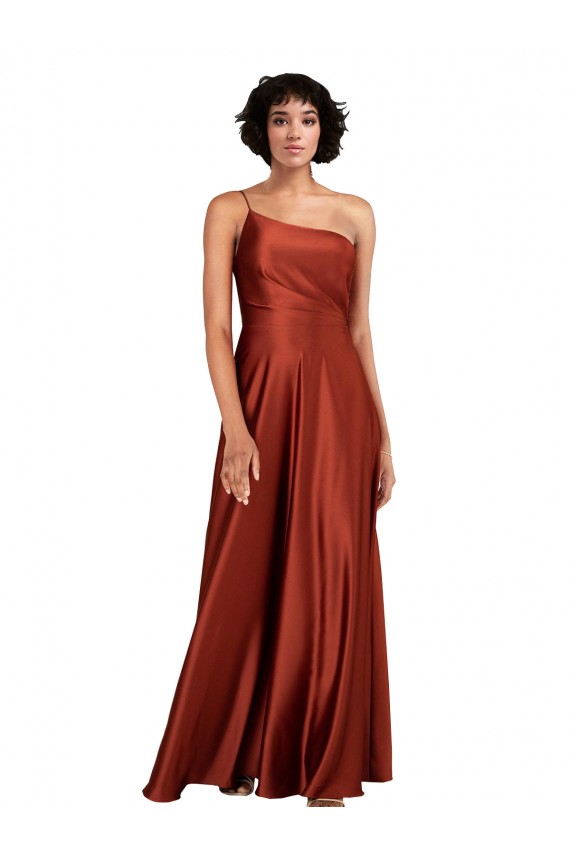 Sleeveless Burnt Orange A-Line One Shoulder Black Tie Evening Gown / Prom Dress / Bridesmaid Dress Maidstone