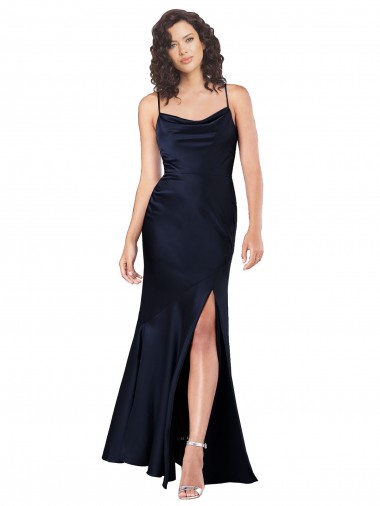 Sleeveless Dark Navy A-Line Cowl Neck Black Tie Evening Gown / Prom Dress / Bridesmaid Dress Maidstone