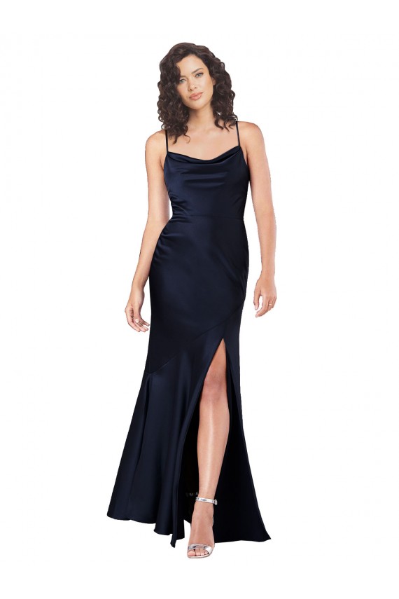 Sleeveless Dark Navy A-Line Cowl Neck Black Tie Evening Gown / Prom Dress / Bridesmaid Dress Maidstone