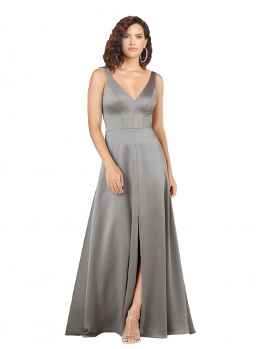 Sleeveless Pearl Grey A-Line V-Neck Formal Evening Gown / Prom Dress / Bridesmaid Dress Maidstone