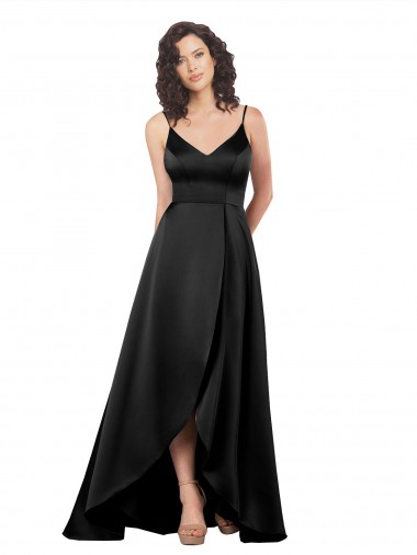 Sleeveless Black Low Back A-Line V-Neck High Low Evening Gown / Prom Dress / Bridesmaid Dress Maidstone