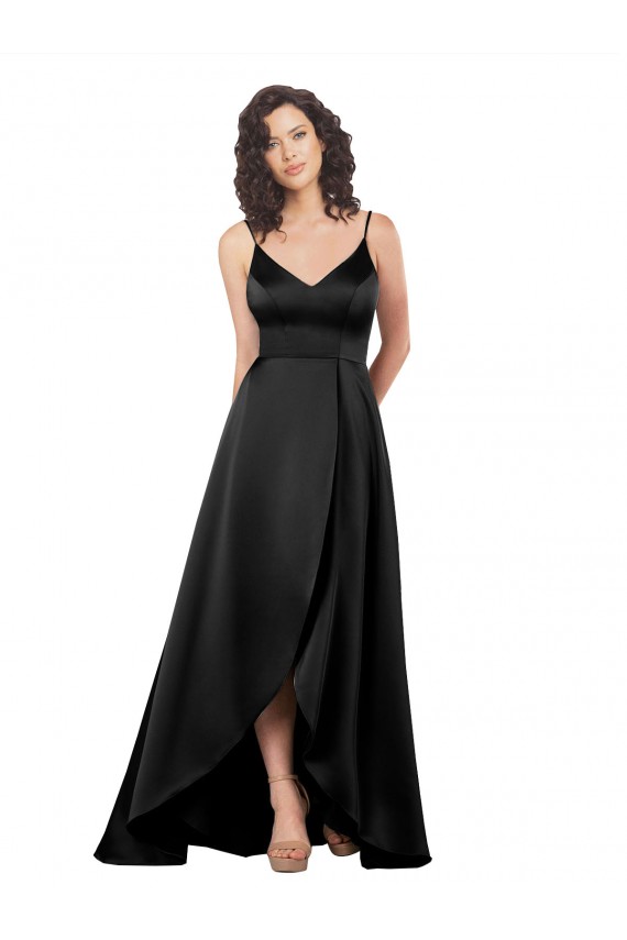 Sleeveless Black Low Back A-Line V-Neck High Low Evening Gown / Prom Dress / Bridesmaid Dress Maidstone