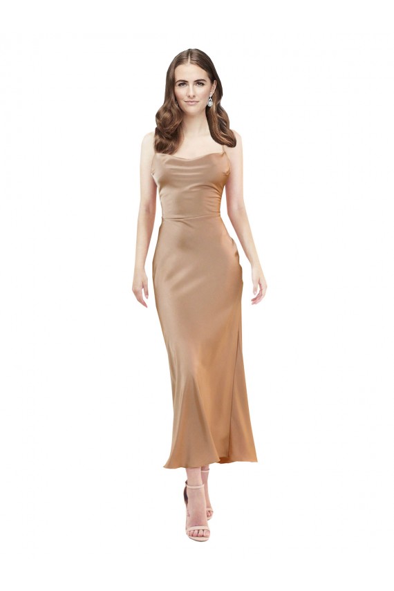 Sleeveless Rose Gold Low Back Sheath Cowl Neck Formal Evening Gown / Prom Dress / Bridesmaid Dress Maidstone