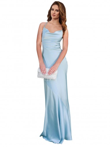 Sleeveless Light Sky Blue Criss Cross Open Back Sheath Cowl Neck Formal Evening Gown / Prom Dress / Bridesmaid Dress Maidstone