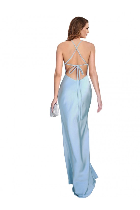 Sleeveless Light Sky Blue Criss Cross Open Back Sheath Cowl Neck Formal Evening Gown / Prom Dress / Bridesmaid Dress Maidstone