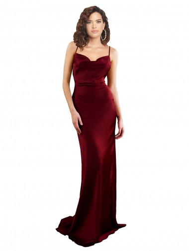 Sleeveless Burgundy Criss Cross Open Back Sheath Silk like Satin Cowl Neck Formal Evening Gown / Prom Dress / Bridesmaid Dress Maidstone