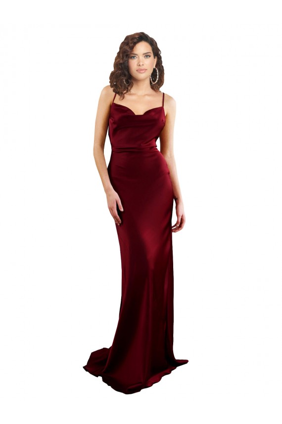Sleeveless Burgundy Criss Cross Open Back Sheath Silk like Satin Cowl Neck Formal Evening Gown / Prom Dress / Bridesmaid Dress Maidstone