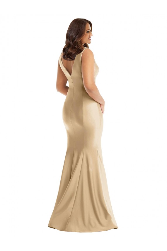 Sleeveless Soft Gold V-Back Mermaid V-Neck Formal Plus Size Evening Gown / Prom Dress / Bridesmaid Dress Maidstone