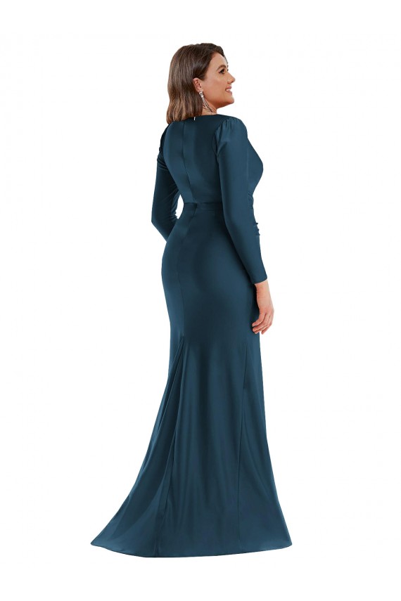 Long Sleeves Atlantic Blue Mermaid V-Neck Formal Plus Size Evening Gown / Prom Dress / Bridesmaid Dress Maidstone
