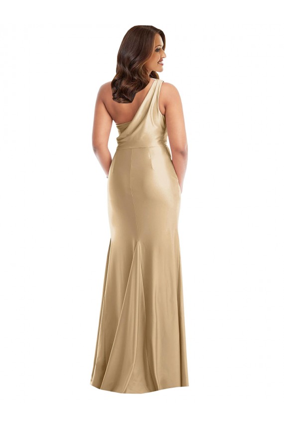 Sleeveless Soft Gold Mermaid One Shoulder Formal Plus Size Evening Gown / Prom Dress / Bridesmaid Dress Maidstone