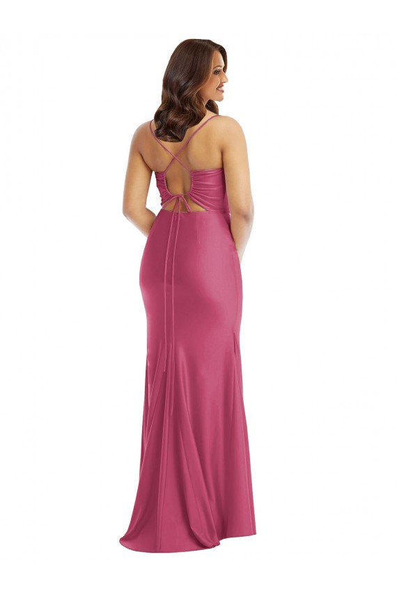 Sleeveless Fuchsia Tie Back Mermaid Spaghetti Straps Formal Plus Size Evening Gown / Prom Dress / Bridesmaid Dress Maidstone