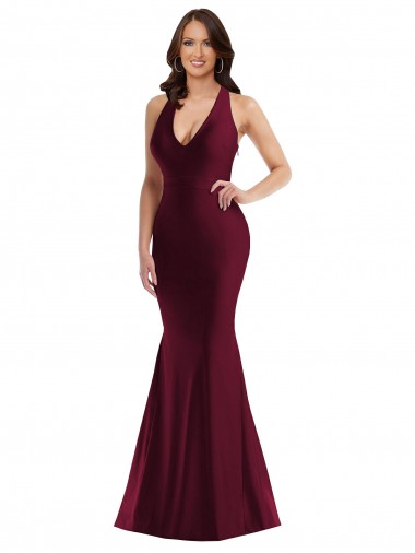 Sleeveless Burgundy Open Back Mermaid V-Neck Formal Plus Size Evening Gown / Prom Dress / Bridesmaid Dress Maidstone