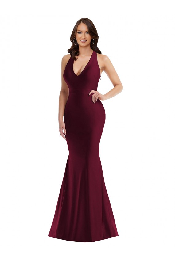Sleeveless Burgundy Open Back Mermaid V-Neck Formal Plus Size Evening Gown / Prom Dress / Bridesmaid Dress Maidstone