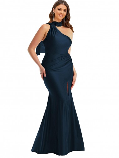 Sleeveless Dark Navy Mermaid One Shoulder Formal Plus Size Evening Gown / Prom Dress / Bridesmaid Dress Maidstone