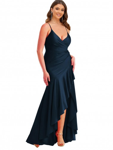 Sleeveless Dark Navy Mermaid Spaghetti Straps High Low Plus Size Evening Gown / Prom Dress / Bridesmaid Dress Maidstone