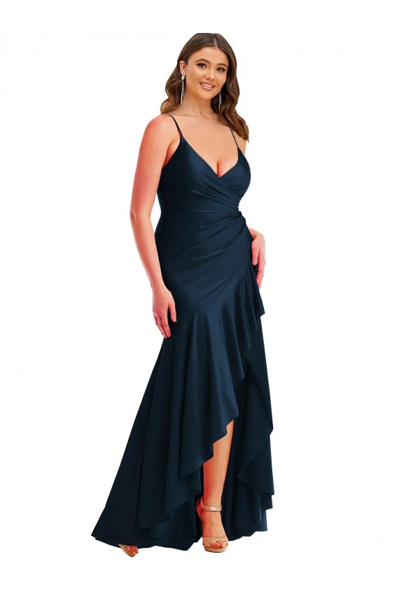 Sleeveless Dark Navy Mermaid Spaghetti Straps High Low Plus Size Evening Gown / Prom Dress / Bridesmaid Dress Maidstone