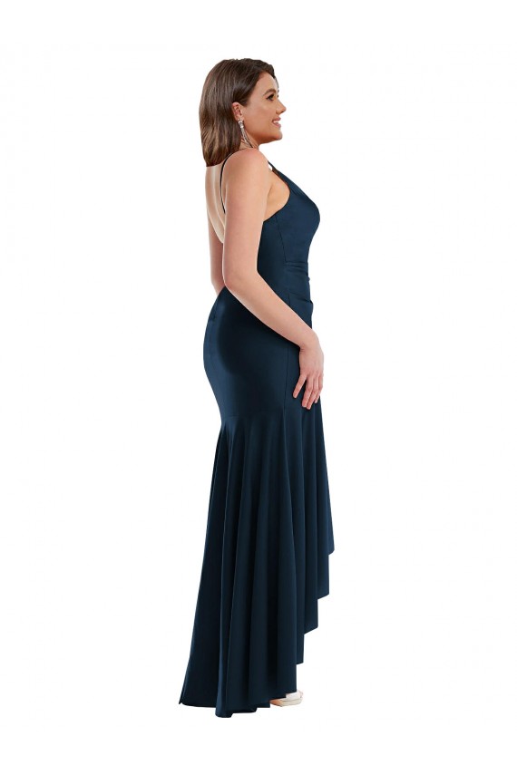Sleeveless Dark Navy Mermaid Spaghetti Straps High Low Plus Size Evening Gown / Prom Dress / Bridesmaid Dress Maidstone