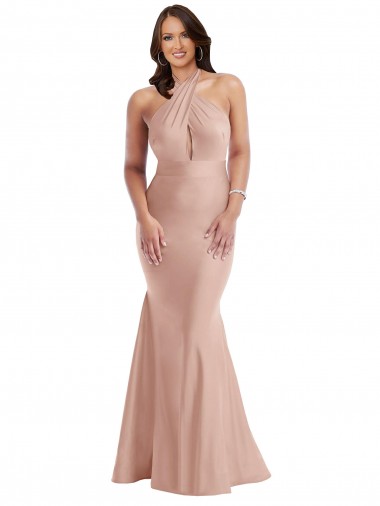 Sleeveless Dusty Pink Open Back Mermaid Halter Neck Formal Plus Size Evening Gown / Prom Dress / Bridesmaid Dress Maidstone