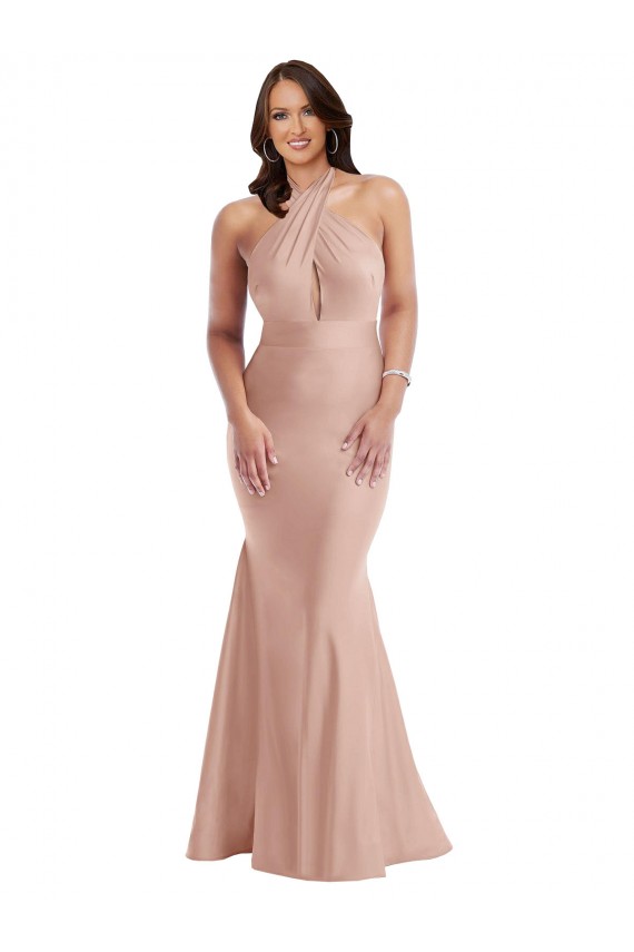 Sleeveless Dusty Pink Open Back Mermaid Halter Neck Formal Plus Size Evening Gown / Prom Dress / Bridesmaid Dress Maidstone